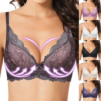 

Women's Plus Size Bra Lace Gathered Bra Sexy WildComfortable Bra With Steel Ring Chest Pad