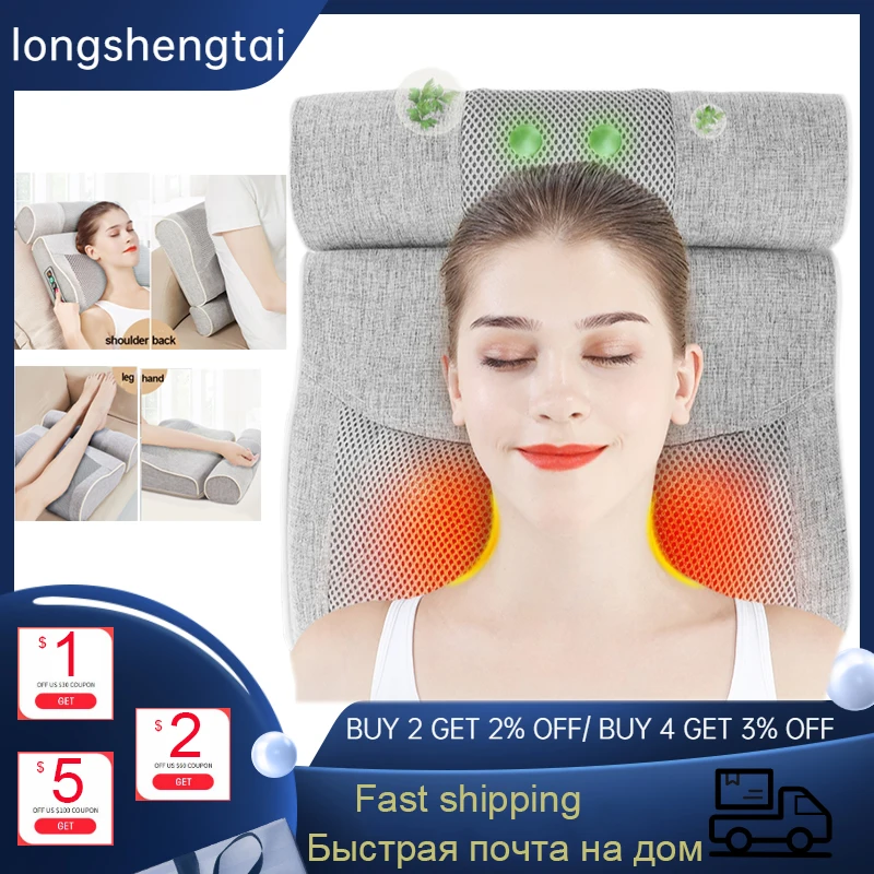 Massage Pillow for Neck Back Shoulder Waist Body 2 in 1 Massager Pillow Electric Vibrating Heating Cervical Spine
