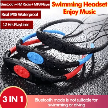 

3in1 Bluetooth 5.0 Headphone+8G MP3 Music Player for Swimming+Portable FM Radio IPX8 Waterproof Wireless Earphone Sports Headset