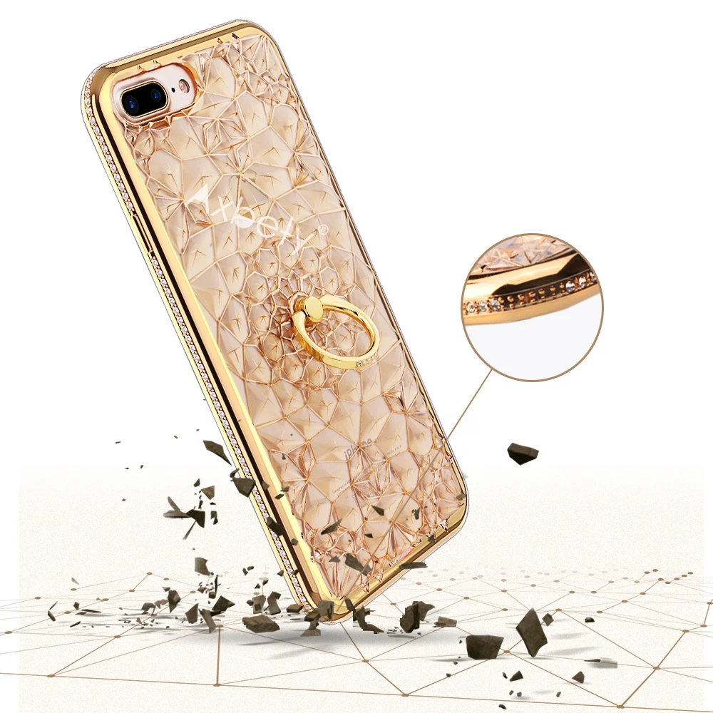 Роскошный мягкий чехол с объемным кольцом для iPhone 11 Pro XS Max XR, блестящие стразы, чехол-подставка для iPhone 7, 8, 6, 6S Plus, 5, кольцо, Силиконовый ТПУ