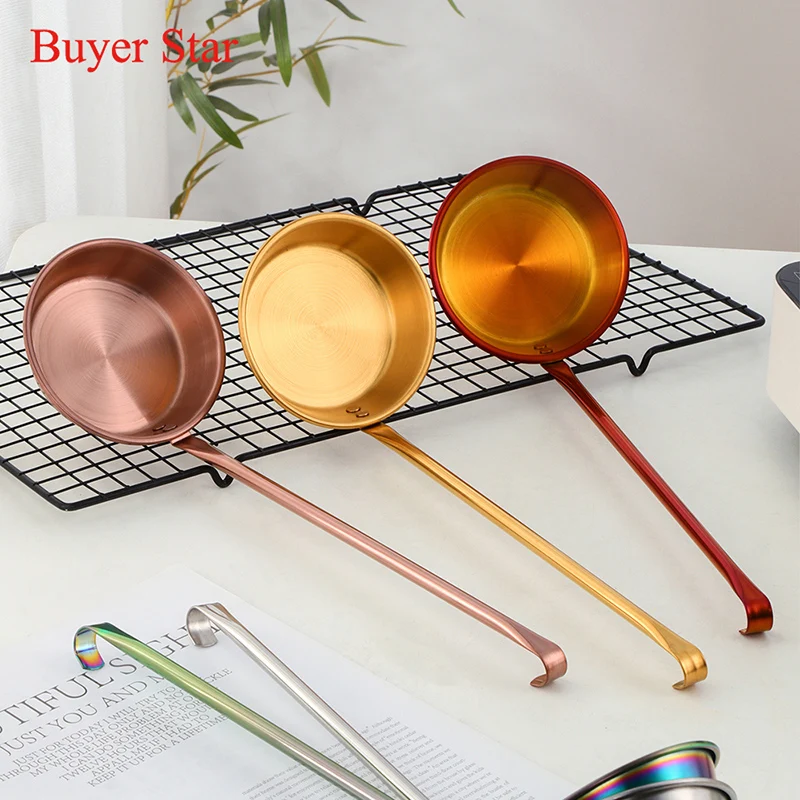 2PCS Long Handle Stainless Steel Ladle Serving Spoon Metal Round Dinner Scoop fry food spoons Tableware Cooking Kitchen Utensils