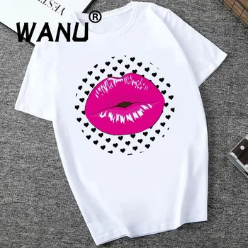 

Leisure Women O-neck Thin section Sequined Red Mouth Print women Tops Casual Short Sleeve Tshirt Cute Girl T-shirts