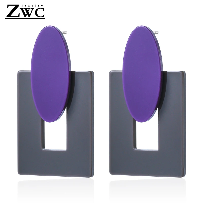 ZWC, новые корейские персональные цветные геометрические квадратные акриловые Висячие серьги для женщин, модные полимерные ювелирные изделия из старинных серег - Окраска металла: Gray-purple