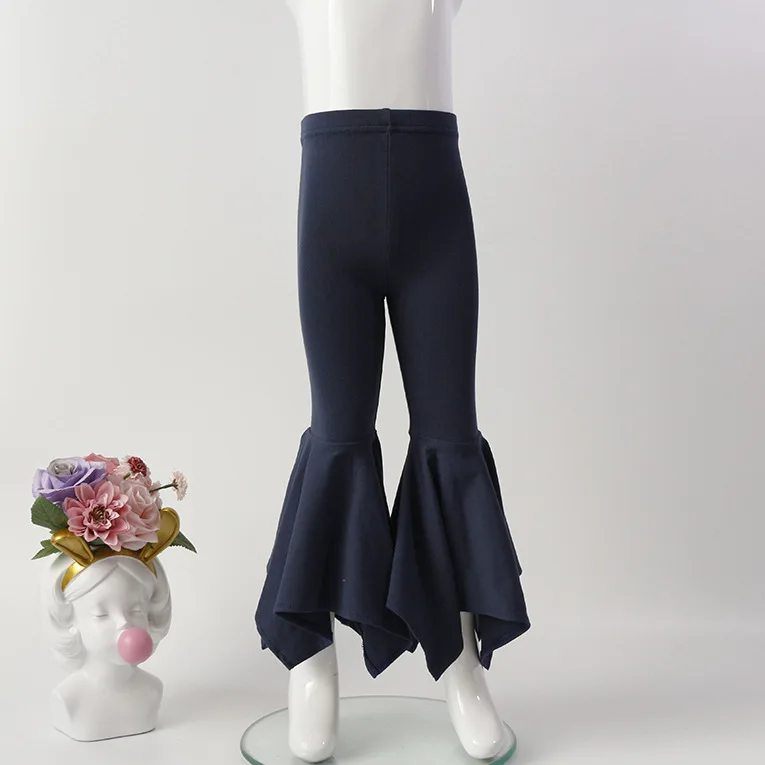 Новинка года; леггинсы для маленьких девочек; однотонные хлопковые леггинсы с оборками; Длинные обтягивающие штаны для девочек; брюки; детская одежда - Цвет: navy 1