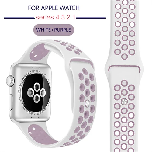 white purple Для Apple Watch Series 5 4 3 2 силиконовый ремешок-браслет 38 мм 40 мм 42 мм 44 мм ремешок из резины iwatch 4 3 2 - Цвет ремешка: white purple