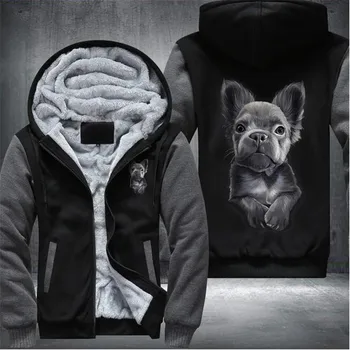

French Bulldog Mens Winter Hoodies Male Harajuku New 2020 High Quality Casual Sweatshirts Zipper Sportswear Thicken Warm Outwear