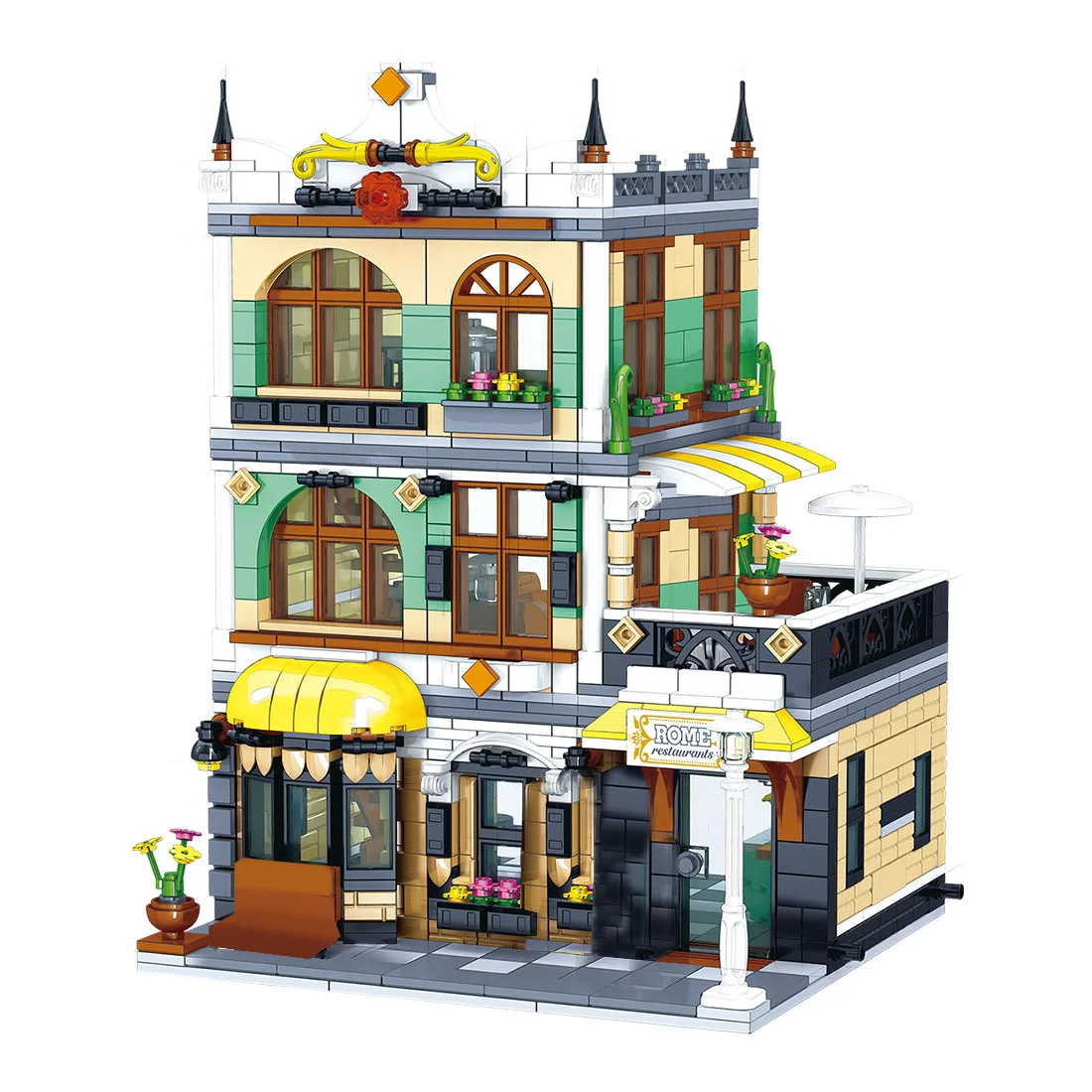 

2020 New 1 Set Moc Small Particles Assembling Puzzle Rome Restaurants Building Blocks