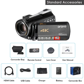 

ORDRO Camcorder 4K Video Camera Professional ORDRO AC5 12X Optical Zoom fimadora Wifi Vlogging Camera