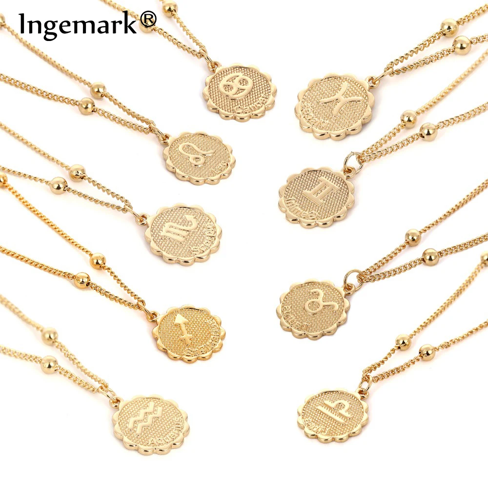 Ingemark 12 зодиака созвездие ожерелье с подвеской простое медное Leo бусы ключицы цепи