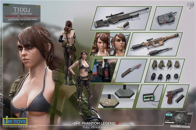 1/6 Scale Guilty Butterfly Female Shooter Clothes Accessory Set with Head Sculpt for DIY Soldier Figures