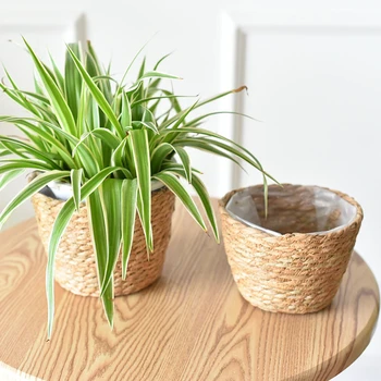 

Foldable Rattan Flower Basket Pastoral Primary Color Straw Rope Woven Plant Hanger Floor Table Decorative Planter Pot 22x15cm