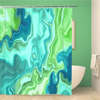 

Bathroom Shower Curtain Abstract Marbled Marble Paint Liquid Marbling Effect Creative Green 66x72 inches Waterproof Bath Curtain