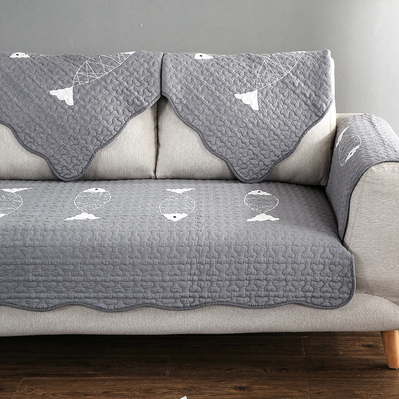 Вышивка дивана крышка для гостиной рыбы декоративный диван диване покрытие нескользящее сиденье чехлы на кресла, полотенце собака кресло