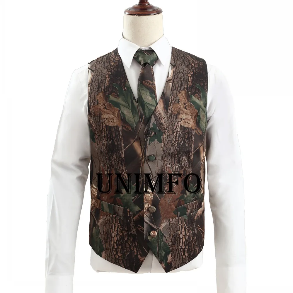 Camo Groom Vests Country Single Breasted Wedding Party for Men Attire Groomsmen Prom Waistcoat Hunter