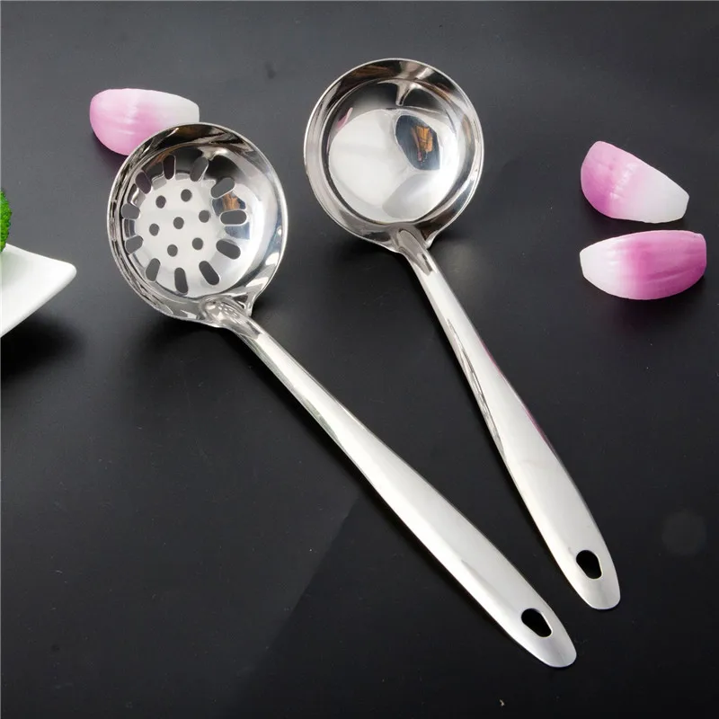 

1Pcs Slotted Spoon Soup Ladle Stainless Steel Thickening Long Handle Soup Spoon Cooking Skimmer Kitchen Cooking Utensils