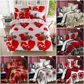 

Rose Bedding Duvet Cover Set Printed Rectangle Polyester Duvet Cover Fitted Sheet Pillow Case Luxury Multicoloured Bedding Sets