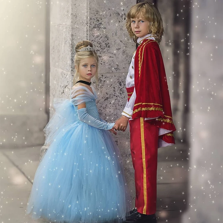 Сетчатое газовое платье принцессы с перчатками; одежда для выступлений; праздничное платье; голубое фантазийное платье принцессы