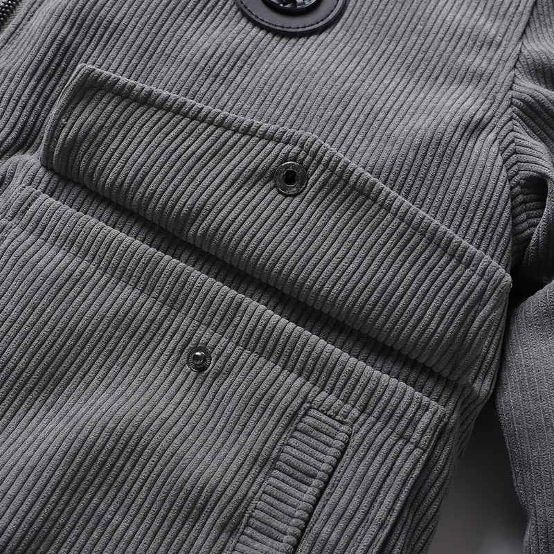 Winter Warm Thicken Corduroy Jackets Men Fur Collar Khaki Coat 2021 New Casual Solid Color Loose All-match Fleece Thermal Parkas