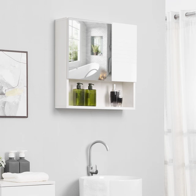 kleankin Bathroom Wall Cabinet Mount Medicine with Mirror Door and Open