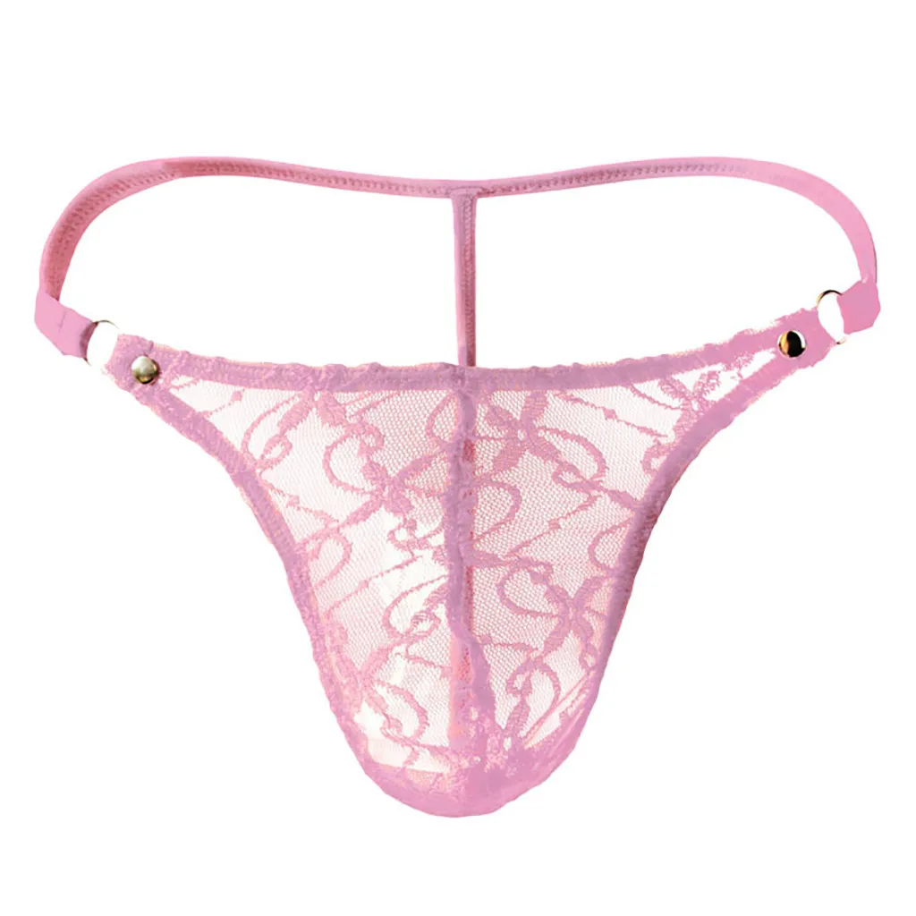 Men Gay Sexy Underpants Lingerie Hot Lace Mesh G-String Thong Sexy Underwear Men's Solid Low Waist Panties Sissy Tanga Hombre