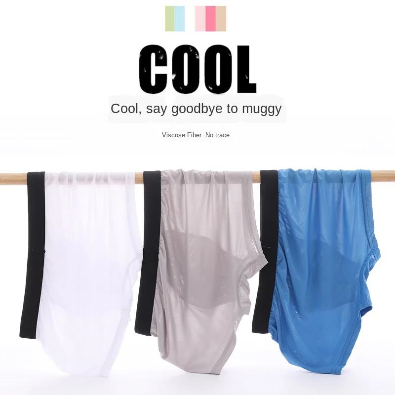 

Summer Ultra-thin Men's Panties Ice Silk Seamless Men's Boxer Solid Translucent Underpants Breathable Panties 2020