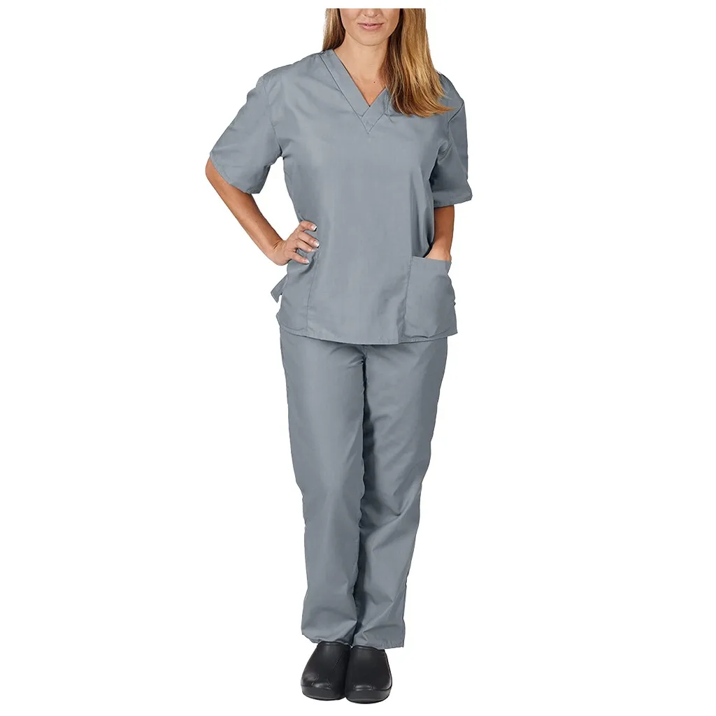 

Unisex Working Uniforms Nursing Clothes Short Sleeved Tops Pants Doctor Shirt Brush hand clothing work Protective Suit 414#2