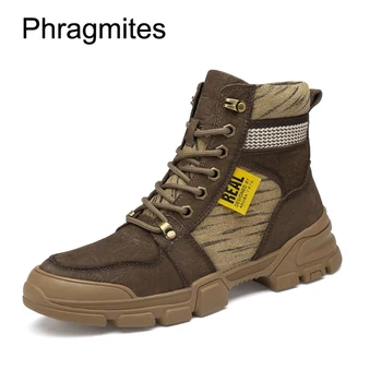 

Phragmites Fashion Rivet Outdoor Work Boots Winter Fur Ankle Botas Mujer Anti-slip Snow Men Shoes Comfortable Warm Snow Boots