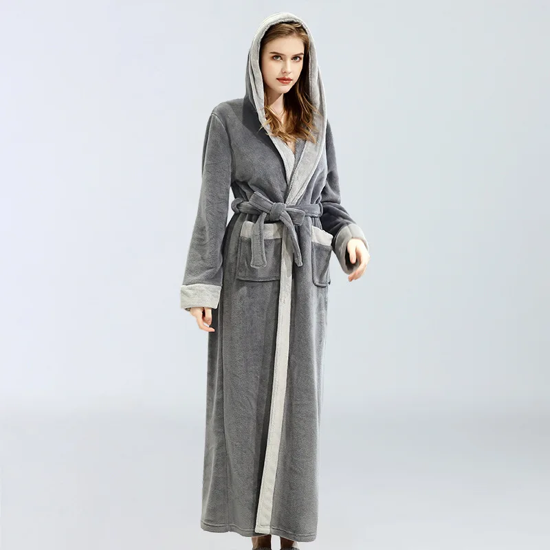 Dark grey Рождественские красные женские зимние толстые теплые халаты фланелевый Халат длинный с капюшоном со шляпой пижамы мягкие удлиненные женские пижамы халат - Цвет: Dark grey