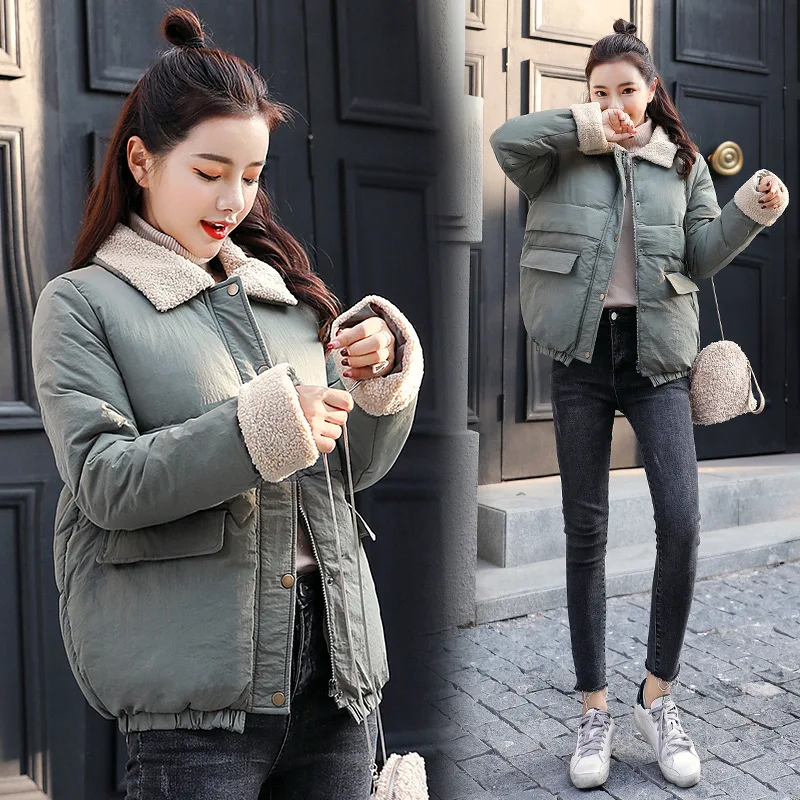 

2018 New Style down Jacket Cotton-padded Clothes Women's Korean-style Lambs Wool Short Cotton-padded Clothes Students Slim Fit C