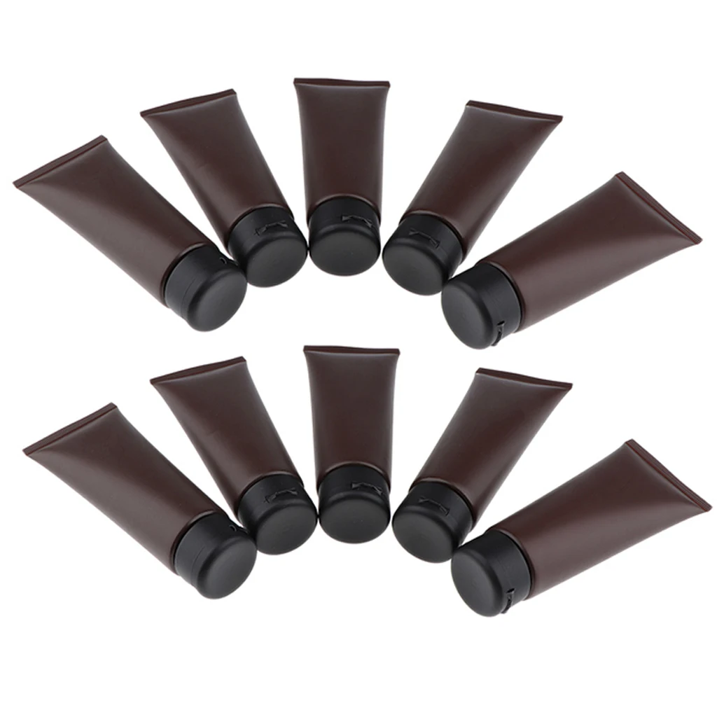 10Pcs 100ml Plastic Empty Refillable Squeeze Tubes Makeup Lotion Container Face Wash Cream Bottles Cream Tube - Dark Brown