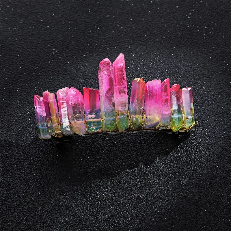 Raw Laser Rainbow Quartz Crystal Hair Clip Copper Wire French Barrette Women Hair Accessories Jewelry Hairpin Special Gifts - Окраска металла: CB948