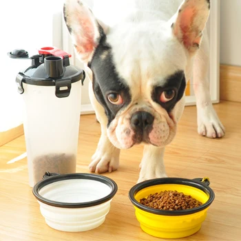 

Folding Portable 2 In 1 Pet Water Bottle Food Container With Silicone Pet Bowl Outdoor Travel Dog Cat Feeder Cup For Travelling