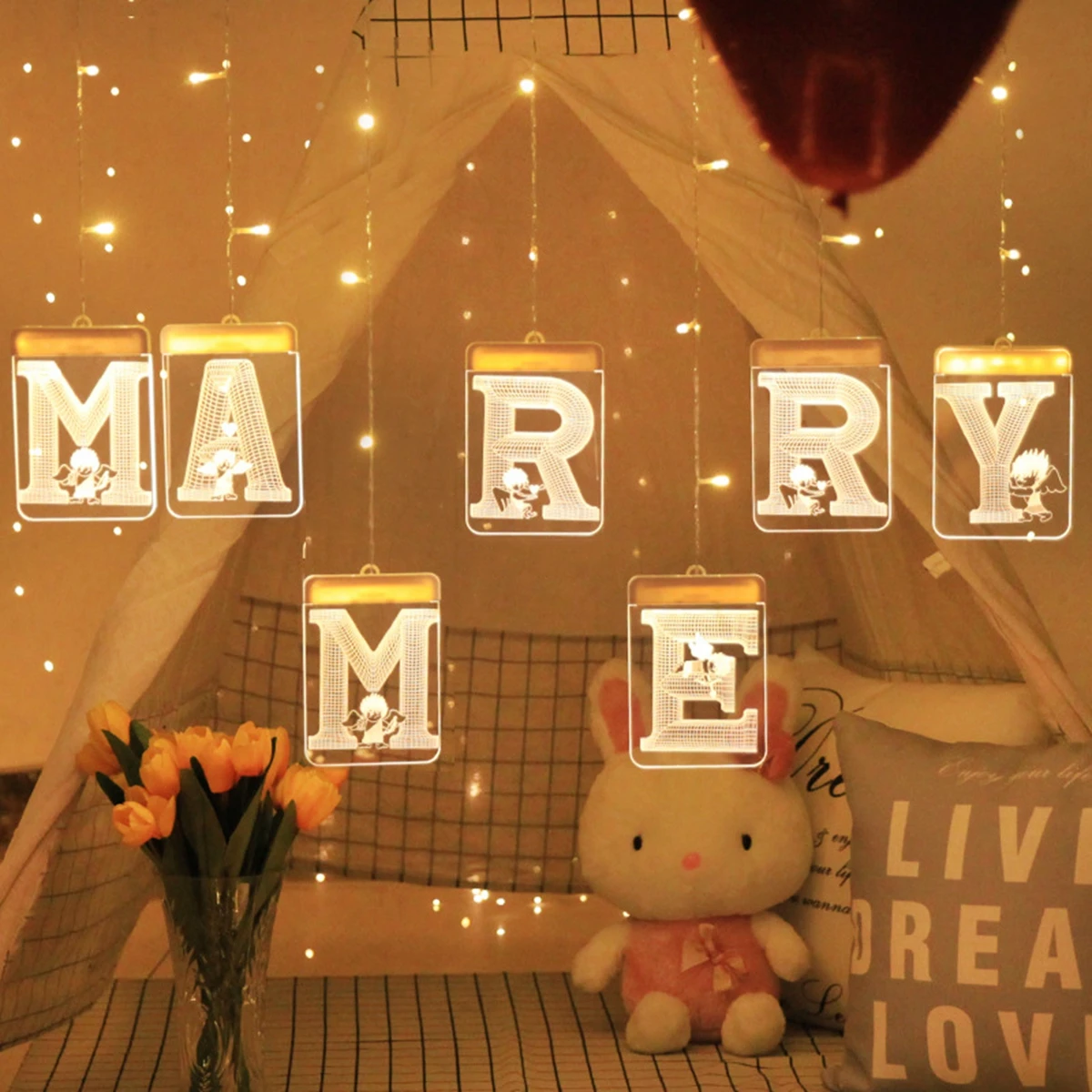 3D «Marry Me» светодиодный светильник для художественного оформления ногтей, ручная работа, украшенной вечерние сюрприз предложить орнамент День рождения светильник Настенный декор светодиодный светильник строка