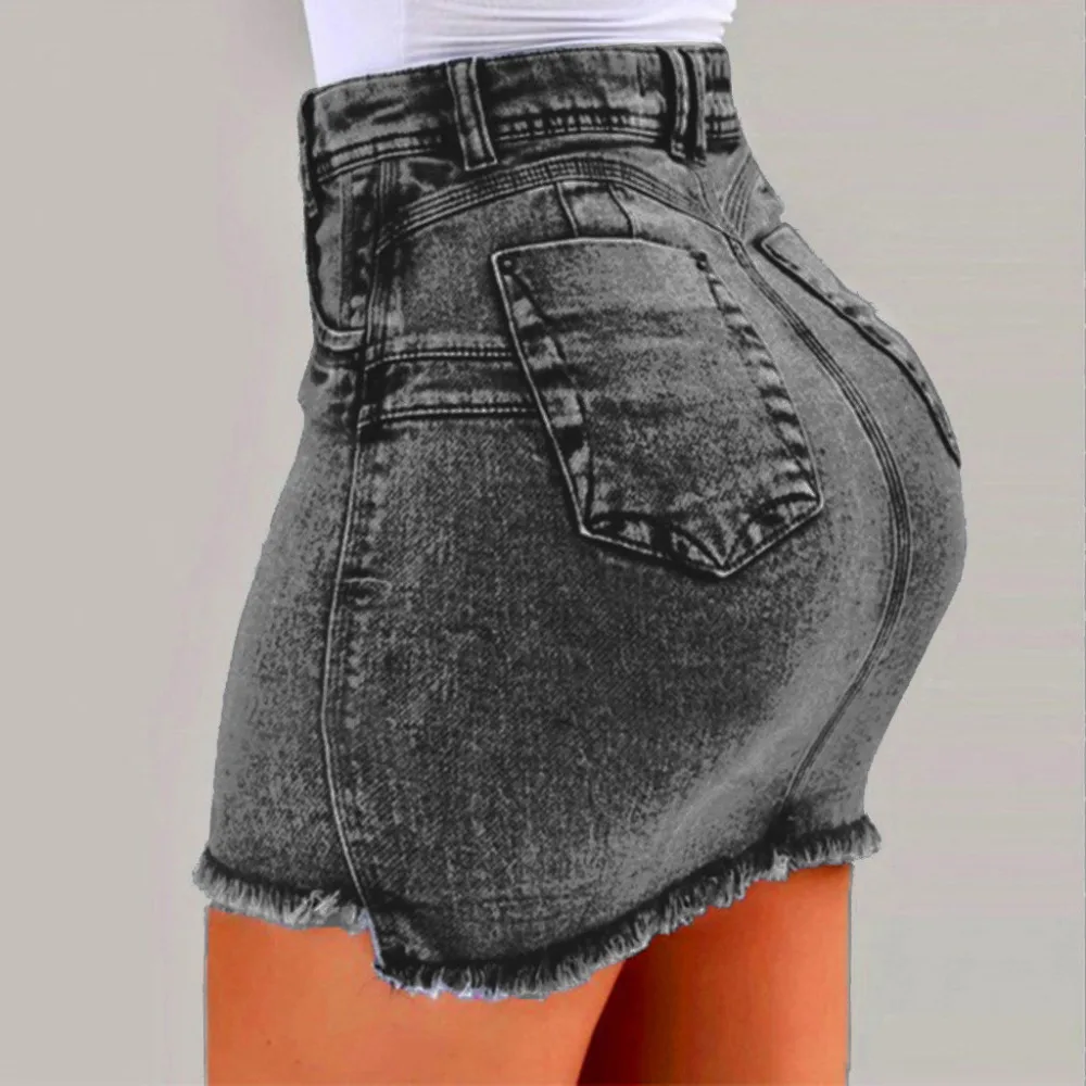Новинка, женские летние короткие джинсы, джинсовая женская джинсовая мини-юбка с карманами и потертостями, сексуальная клубная узкая юбка