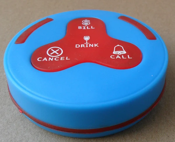 Красочные водонепроницаемый ресторан Беспроводная система вызова официантов кнопка вызова передатчик с 4-кнопочный(звонок; Для купюр; отменить; напиток - Цвет: blue-red