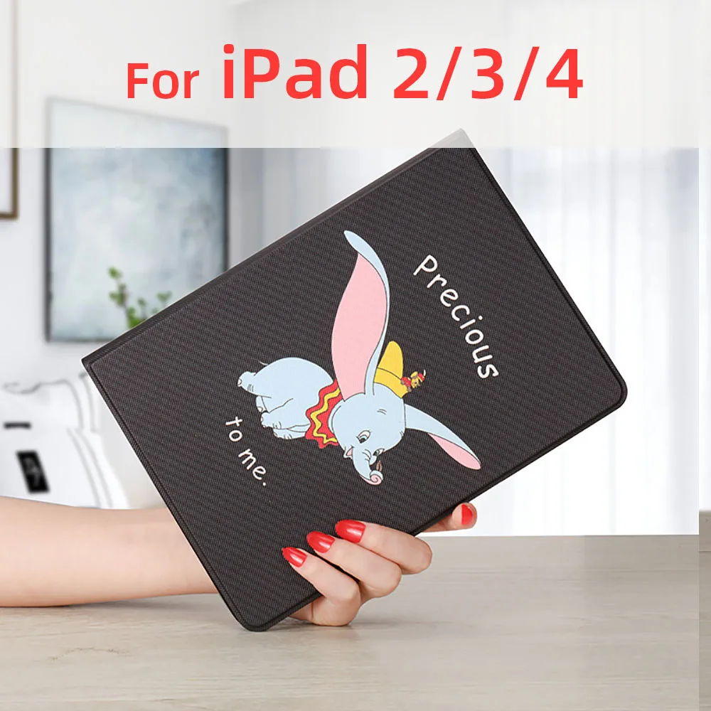 Cartoon Elephant Case For iPad 2 3 4 Air 1 New A1893 A1822 A1954 Protective Cover Auto Sleep Leather Thin Soft Shell - Цвет: Black 2 3 4