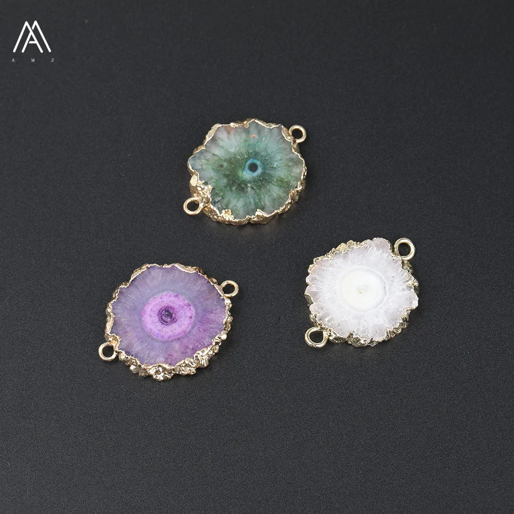 Случайный красивый золотой БАРС Druzy Geode солнце цветок ломтик Бусины Двойной соединитель чокер и Серьги Браслет талисманы делая ZJC-18AMH