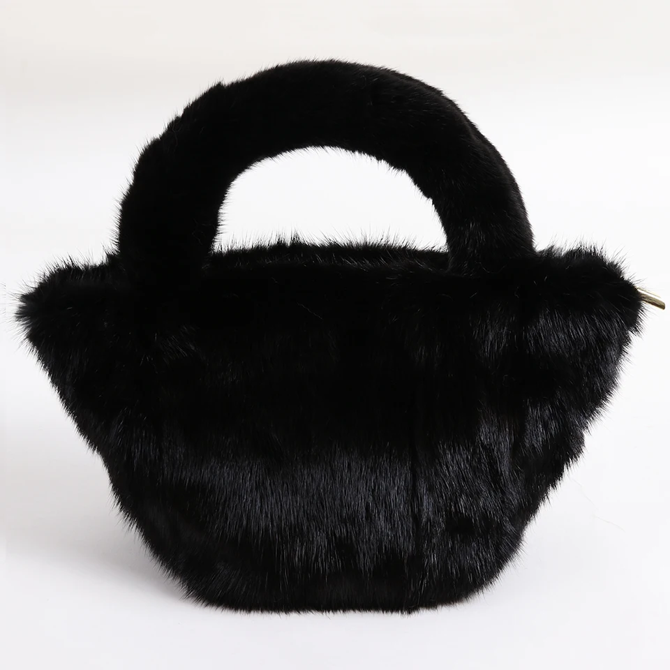 black fluffy handbag