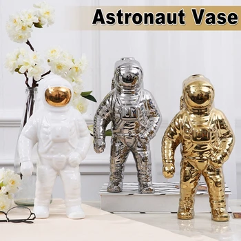 

Gold Space Man Sculpture Astronaut Fashion Vase Creative Modern Ceramic Cosmonaut Model Ornament Decorations Garden Statue Home