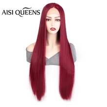 Aisi Queens синтетический парик на кружеве длинные прямые средние части красный оранжевый для Черный Белый для женщин Косплей натуральные волосы