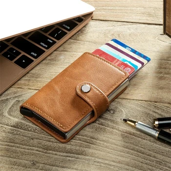 

Rfid Blocking Protection Men id Credit Card Holder Wallet Leather Metal Aluminum Business Bank Card Case CreditCard Cardholder
