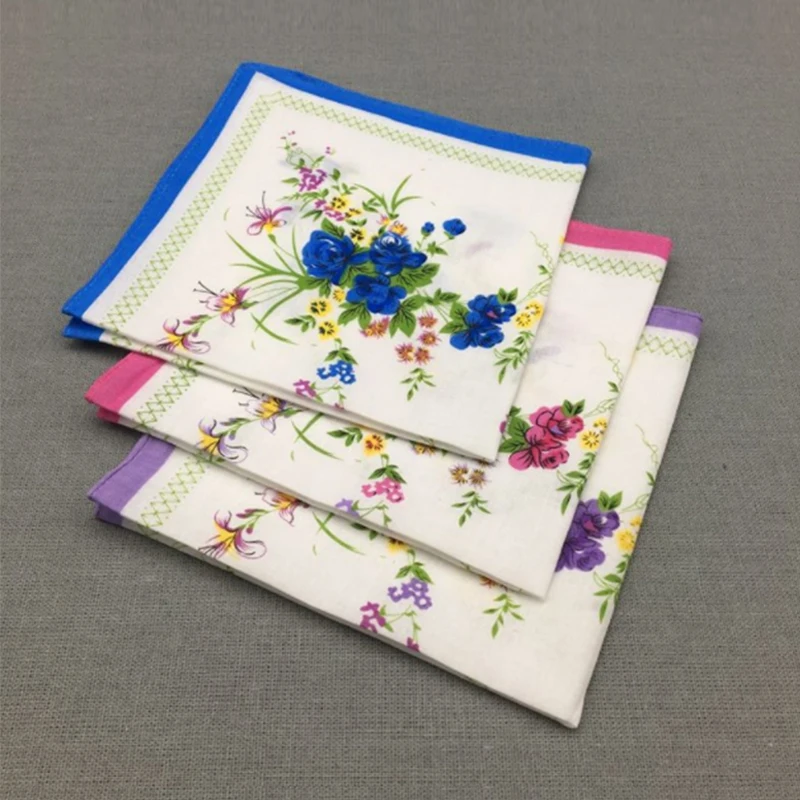  Set 12Pcs Floral pattern handkerchiefs Cotton blended fabric for Child Female clothing