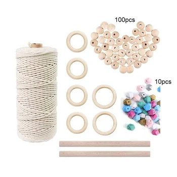 

Natural Wooden Beads Ring Rod Cotton Cord Set Children DIY Wooden Jewelry Making Crafts Dream Catcher Tassels Accessories