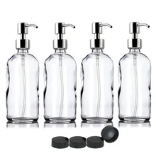 4pcs 500ml Liquid Soap Dispenser Empty Glass Pump Bottles with Stainless Steel Pump for Hand Sanitizer Disinfectant Gel Shampoo