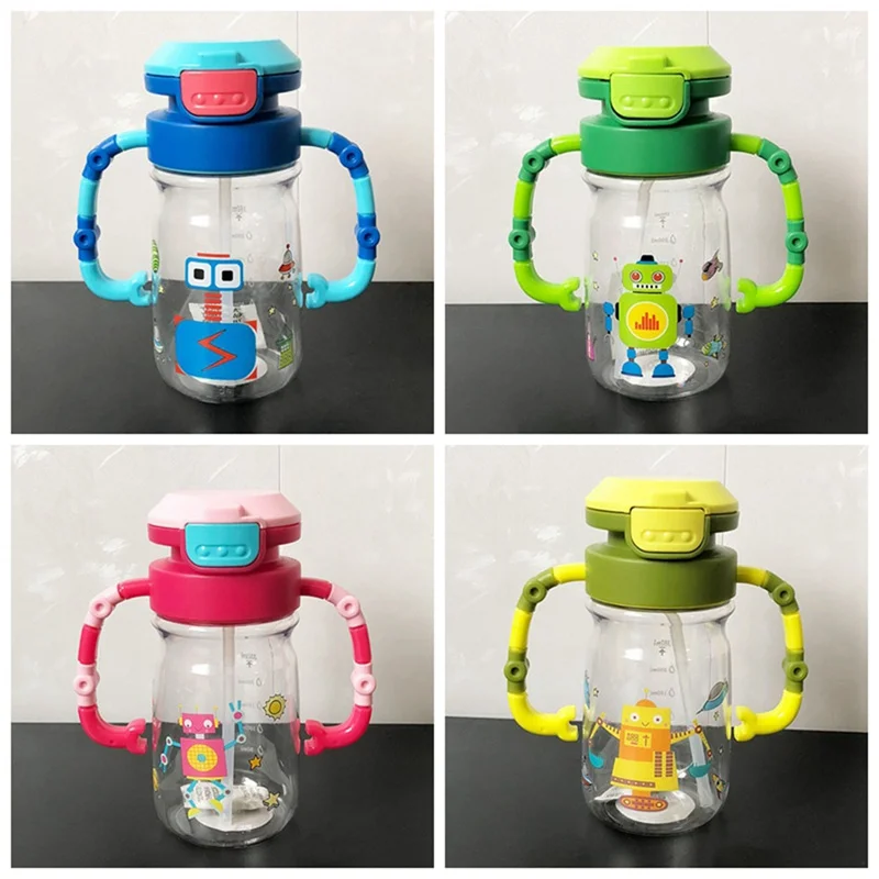Lovely Baby Water Cup With Handle Cute Cartoon Robot Printed Kid Infant Water Bottle Kids Baby Feeding Cup