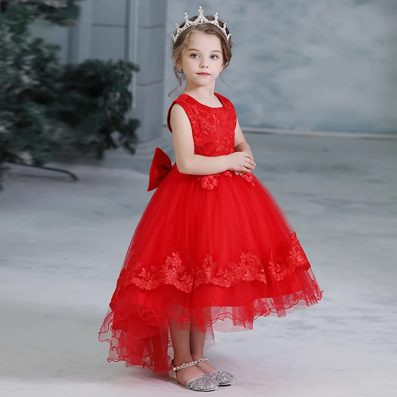 Новогоднее красное кружевное платье с цветочным узором для Девочек Свадебное бальное платье с тянущимся подолом платье-пачка торжественная Праздничная Детская одежда Vestido для девочек
