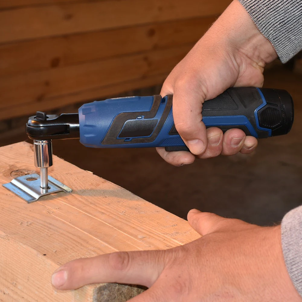 

12V 3/8 65Nm Blue Electric Cordless Right Ratchet Angle Wrench Tools US Plug