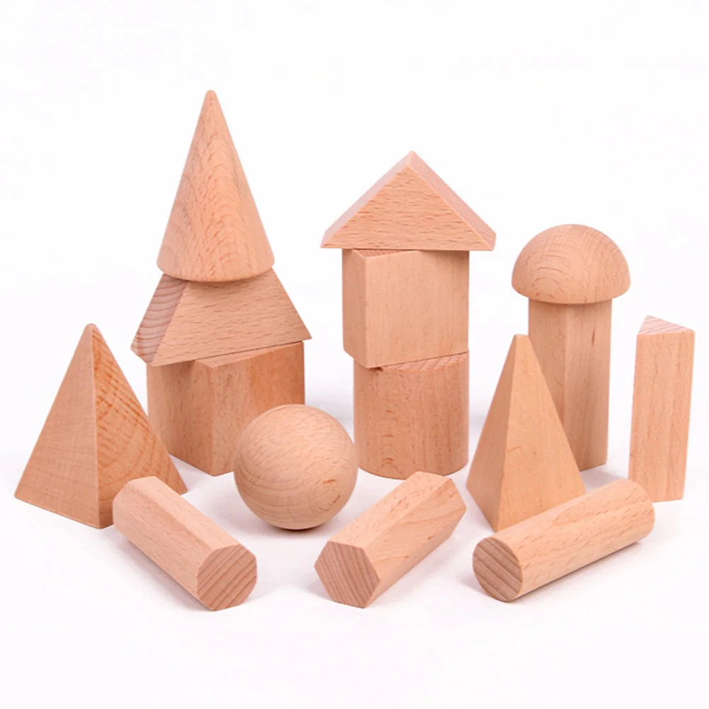 15 шт. деревянные пустые 3D геометрические Твердые блоки для обучения математике детские развивающие игрушки для детей подарок