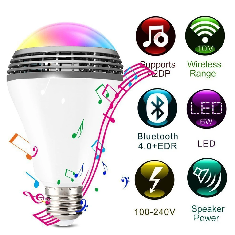 E2" Умная лампа RGB" Bluetooth 4,0, светодиодный беспроводной музыкальный лампочка, светильник с регулируемой яркостью, светодиодный светильник, меняющий цвет через приложение WiFi