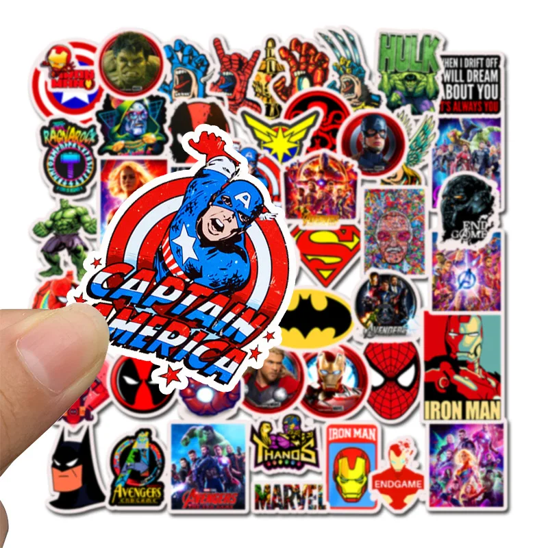 

50 Piece Spider-Man Captain America iron Man Sticker Luggage Laptop Skateboard Motorcycle Phone Sticker Super Hero Stickers Kids